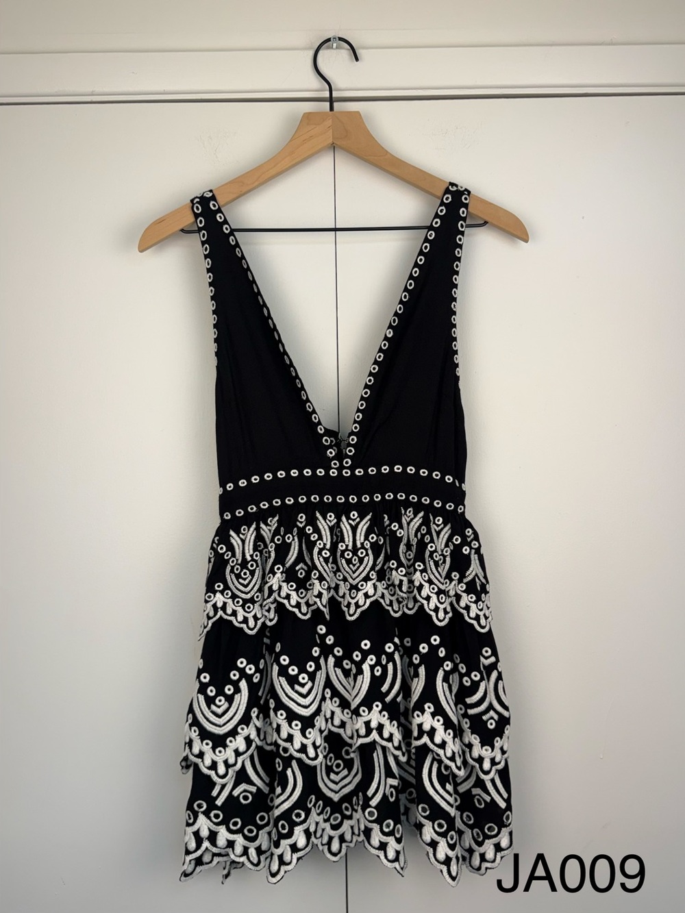 Lovers + Friends Black Embroidered Tiered Mini Dress S